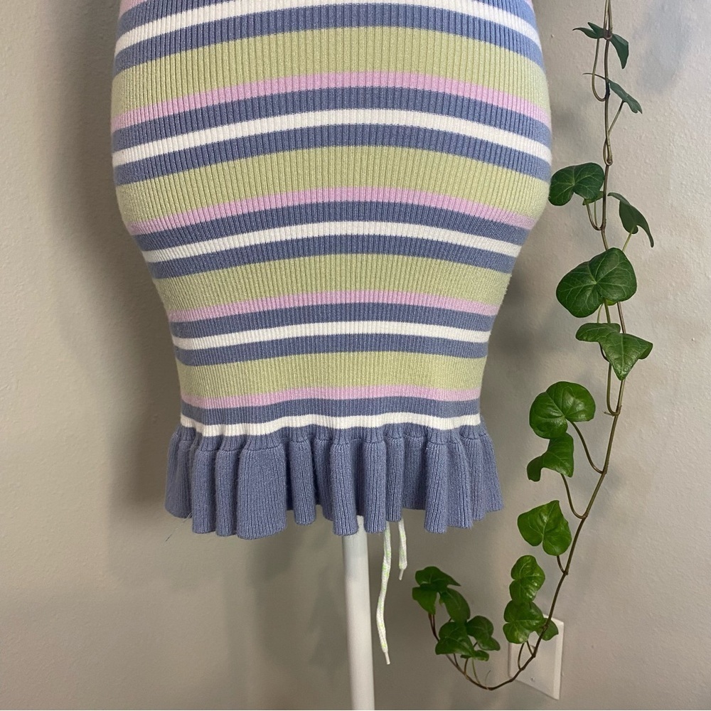 Hippie Rose‎ V-Neck Sleeveless Sweater Dress Stripe Ruffled Hem Size Small - Picture 2 of 8